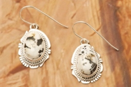 Sterling Silver Genuine White Buffalo Turquoise Navajo Earrings